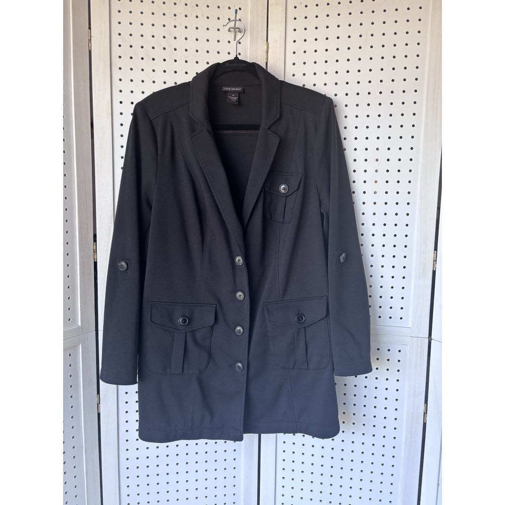 Lane Bryant Women's 18 V Neck 4 Button Black Blazer‎ Jacket Mid Length Pockets